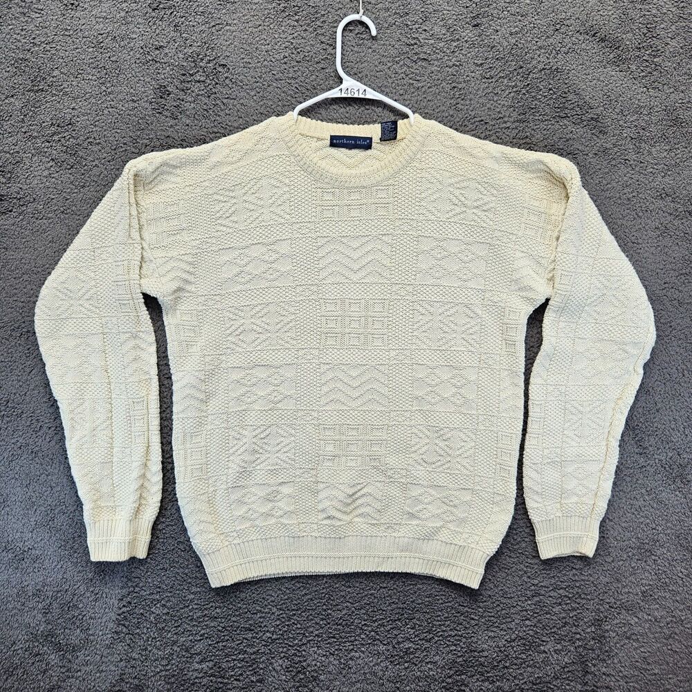 Northern Isles Sweater Womens Large Ivory Textured Crewneck Pullover